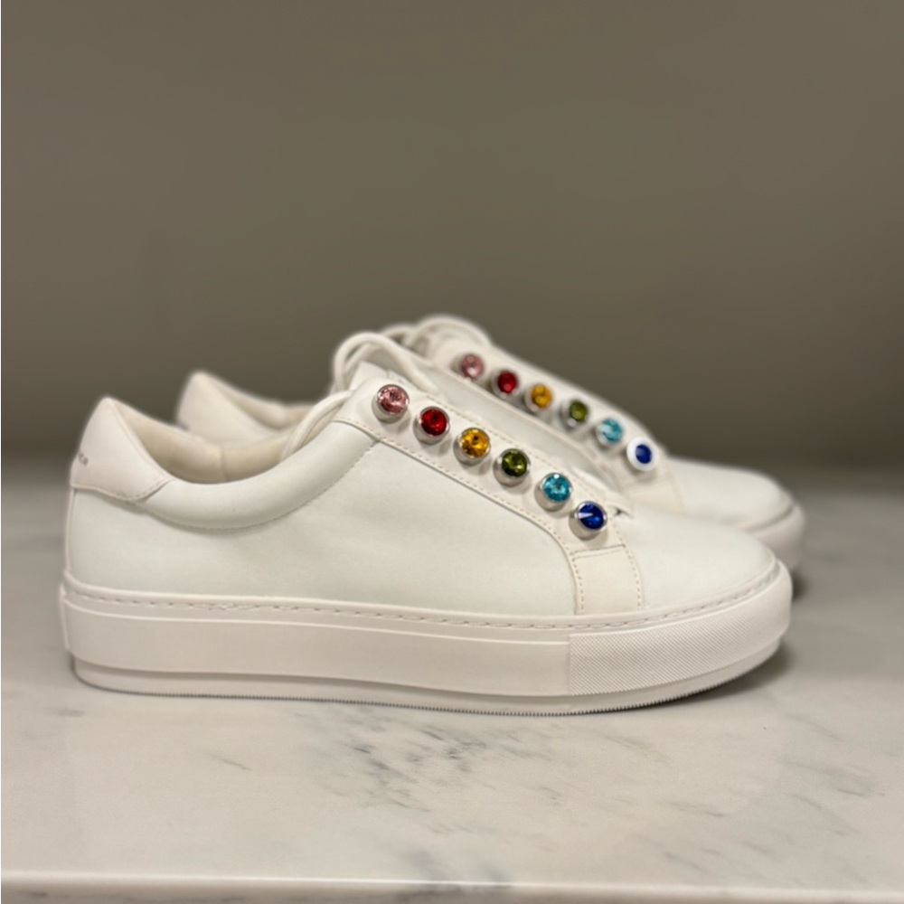 Kurt Geiger London Liviah Women's White Slip On Sneakers with Multicolor Stones